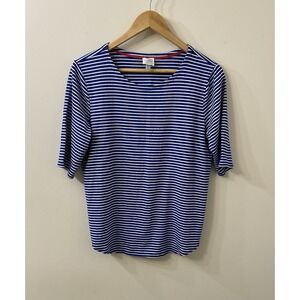 Cupio Women's XL Blue White Striped Short Sleeve Casual Pullover Shirt Stretch